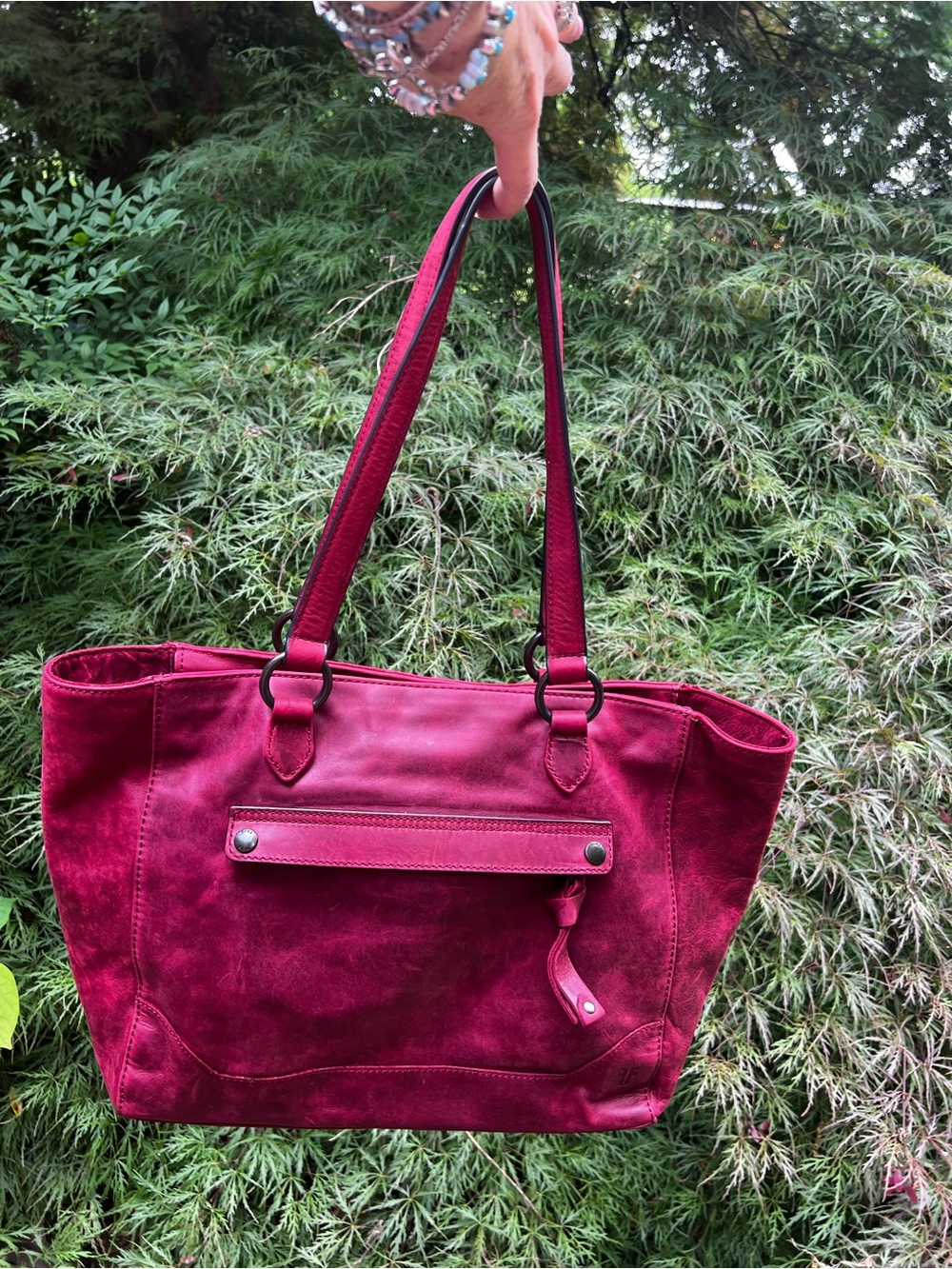 Fry Melissa zip tote in sangria colored leather shoulder bag